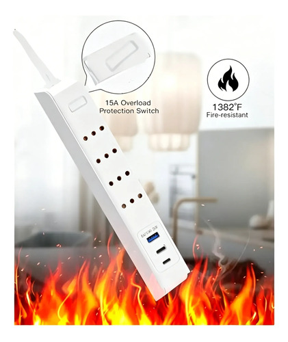 Alargador 4 Enchufes +rápida 20w ,2type C+1usb Protección Blanco 16