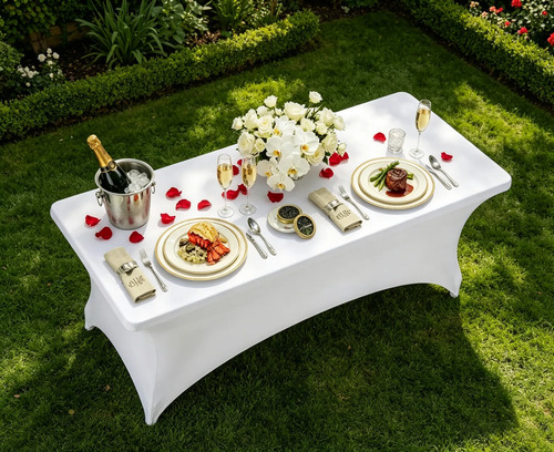 Mantel Spandex Blanco Rectangular 180x75 Cm Para Eventos Lavable Liso