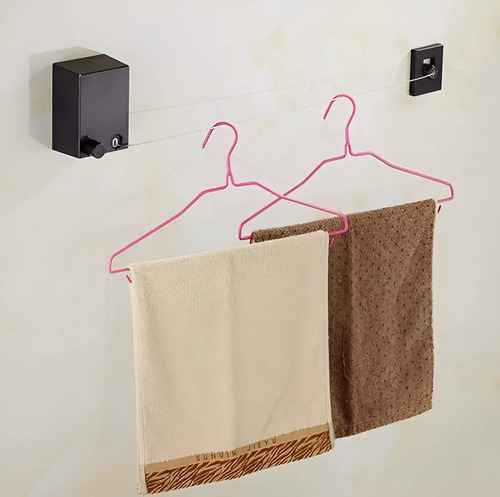 Tendedero Retráctil De Pared Negro 4m Acero Inoxidable Extensible 6