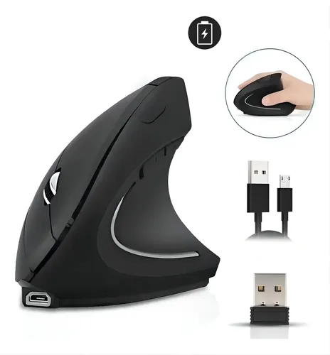 Ratón Vertical Inalámbrico 2.4g Recargable X Usb Ergonómico Color Negro 10