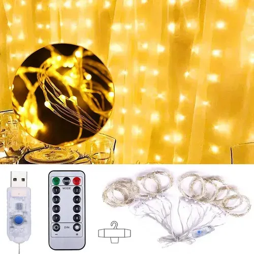 3mt Cascada Luces Guirnalda Cortina Led Navidad Eventos Boda Amarillo Cálido 17