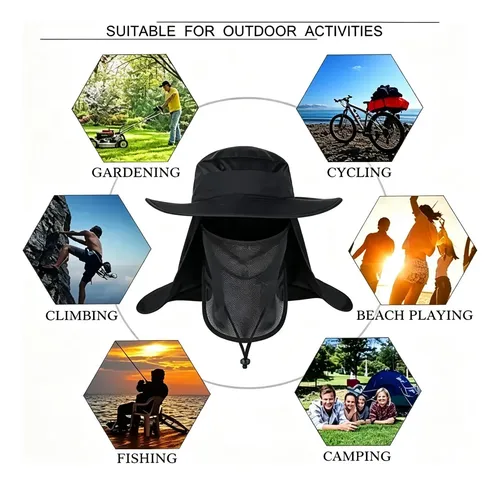 Sombrero Gorro 3 En 1 Para Sol Guarda Polvo Trekking Pesca Negro El Código Medio Se Puede Ajustar 7