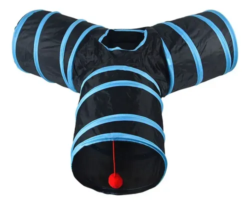 Divertido Tunel Plegable Gato 3 Vías D Juego Mascotas 3 Way  Negro 5