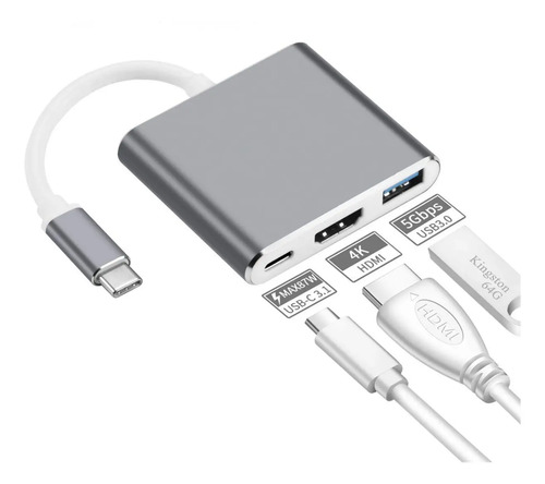 Adaptador Hub 3 En 1 Usb Tipo C A Usb-c Hdmi Usb3.0 Para Mac 2