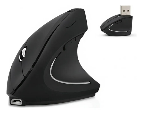 Ratón Vertical Inalámbrico 2.4g Recargable X Usb Ergonómico Color Negro