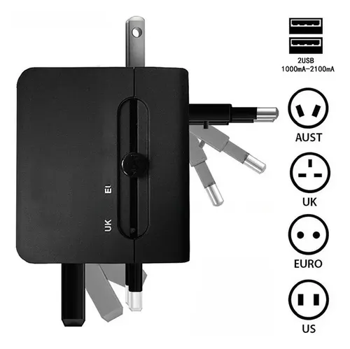 Adaptador Enchufe Universal Negro Tecnolab Tl354 Con Usb Viajes Brasil 3