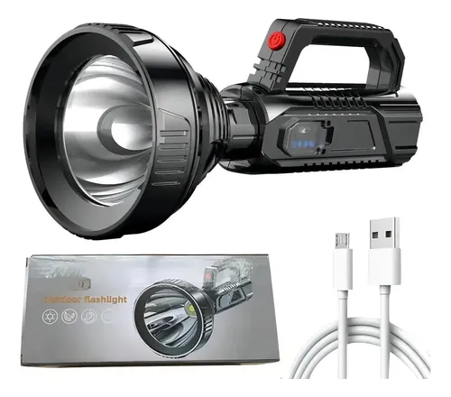 Foco Linterna Led Gigante Alcance 1200 Mt Usb Negro 10