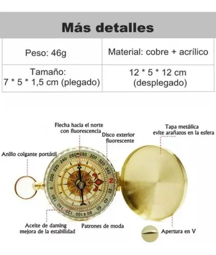 Brujula Vintage Estilo Antigua Camping Outdoor Envio Gratis Dorado 8