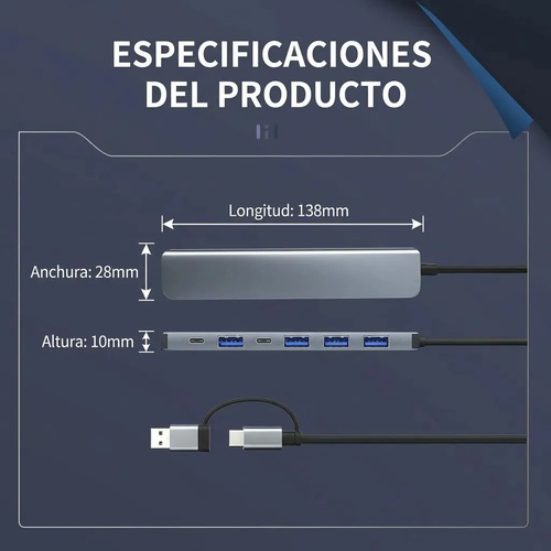 Hub Usb Hota Usb-c 8 Puertos Compatible Macbook Pro Samsung LG Huawei Plateado 12