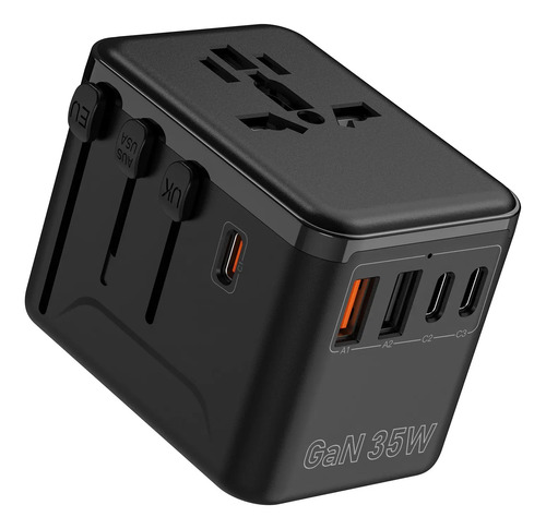 Enchufe Adaptador Viaje Universal En Uno 4 In 1 Gan 35w