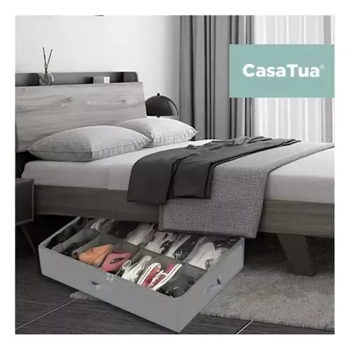 Organizador Zapatos Bajo Cama Almacenamiento Zapatero Set X1 Gris 18