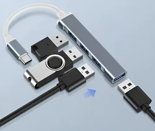 Adaptador Extension Hub Type Tipo C A 4 Puertos Usb3.0 5gbsp Plateado 13