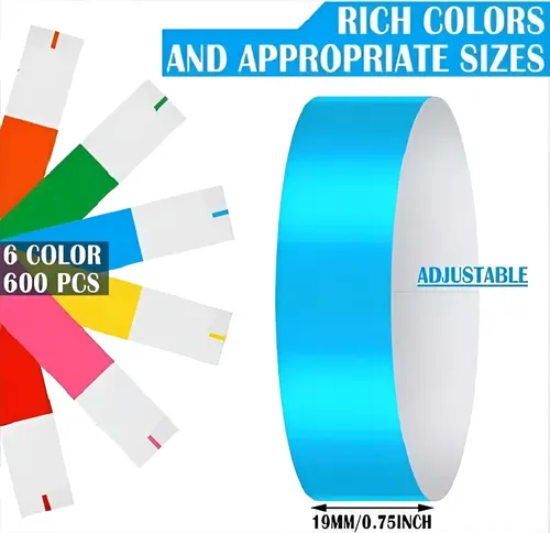 600 Un Pulseras Tyvek De Papel 6 Colores De Eventos Fiestas Multicolor 9