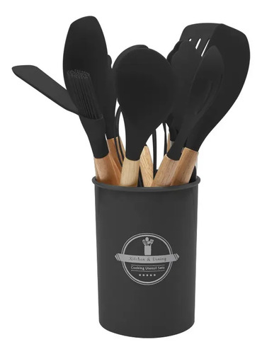 Set 11 De Cocina Antiadherentes De Silicona + Almacenamiento Negro 19