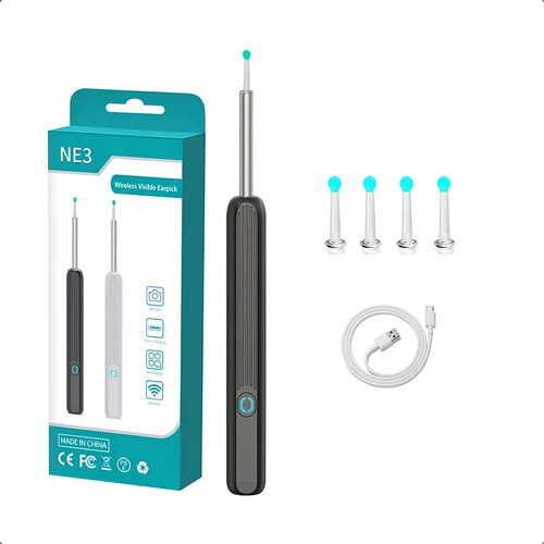 Limpia Oídos Cámara Inteligente Extractor De Cera Endoscopio Color Negro Ne3 7