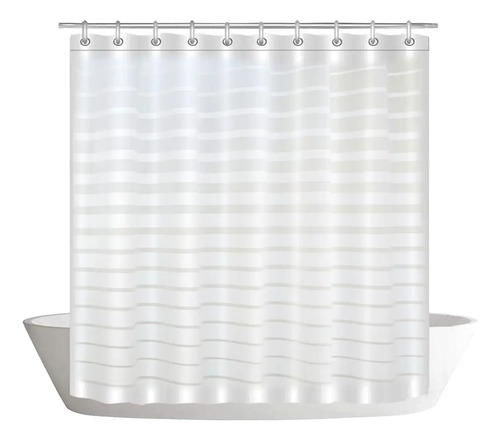 Cortina De Baño Yu Forro Rayada Blancas 180x180cm Con Ganchos Peva Blanco Rayas 20