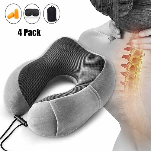 Cómodo Almohada De Viaje Espuma De Memoria Cojín Para Cuello Color Gris 6