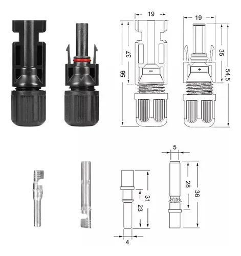 Conector Mc4 Macho Hembra Negro Hota Pack 10 Pares 1000v 30a Ip67 14