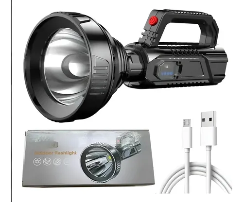 Foco Linterna Led Gigante  Alcance 1200 Mt Usb  Negro
