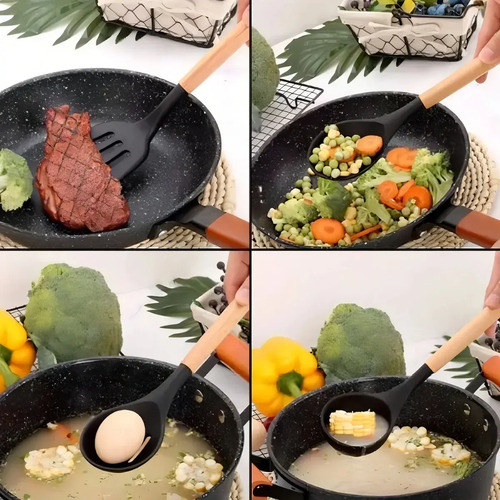 Set 11 De Cocina Antiadherentes De Silicona + Almacenamiento Negro 20