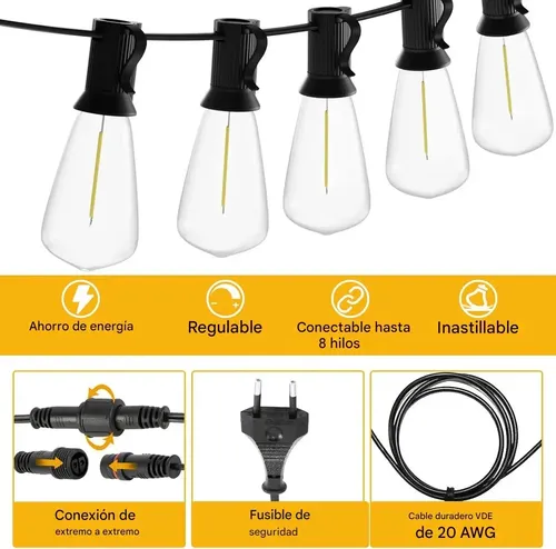 Cadena De 25 Luces De 15 M Que Se Puede Conectar En Serie Blanco Cálido 3