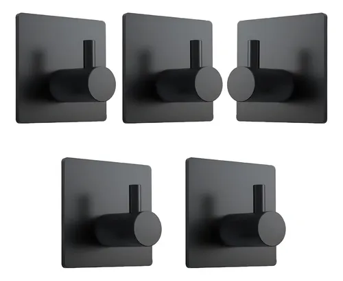 Ganchos Adhesivos Impermeables De Acero Inoxidable 5 Uds. Negro