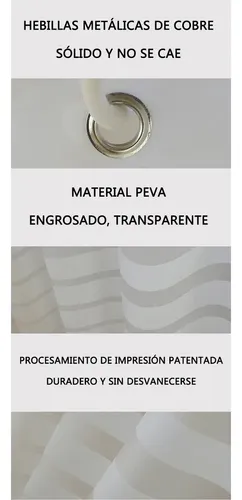 Cortina De Baño Yu Forro Rayada Blancas 180x180cm Con Ganchos Peva Blanco Rayas 7