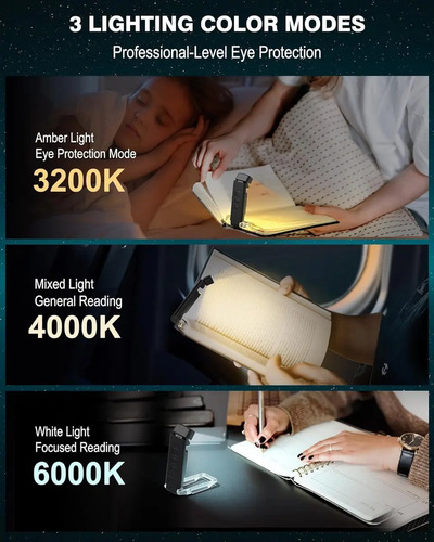Luz De Lectura Para Leer Luz Para Leer Libros Recargable Negro 5