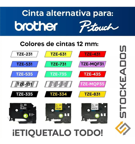 Pack 4 Cintas Tze-231 Alternativa Brother 12mmx8mts Blanca Negro 9