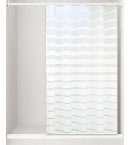 Cortina De Baño Yu Forro Rayada Blancas 180x180cm Con Ganchos Peva Blanco Rayas 10