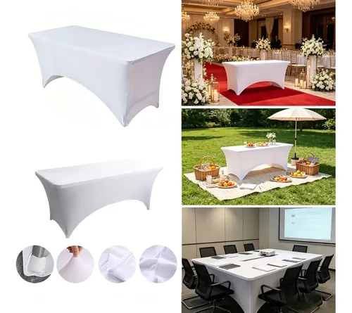 Mantel Spandex Blanco Rectangular 180x75 Cm Para Eventos Lavable Liso 16