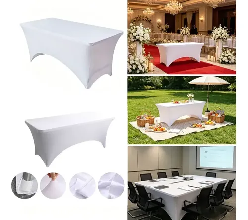 Mantel Spandex Blanco Rectangular 180x75 Cm Para Eventos Lavable Liso 4