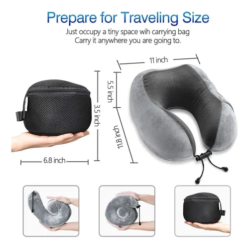 Cómodo Almohada De Viaje Espuma De Memoria Cojín Para Cuello Color Gris 19
