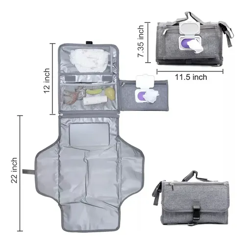 Mudador Portátil Impermeable Bebé Cambiador Plegable Gris Oscuro Color Sólido 12