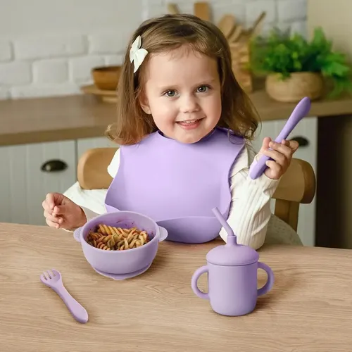 Juego De Alimentación De Silicona Antideslizante Bebes 13pz Morado Oscuro Lisa 14