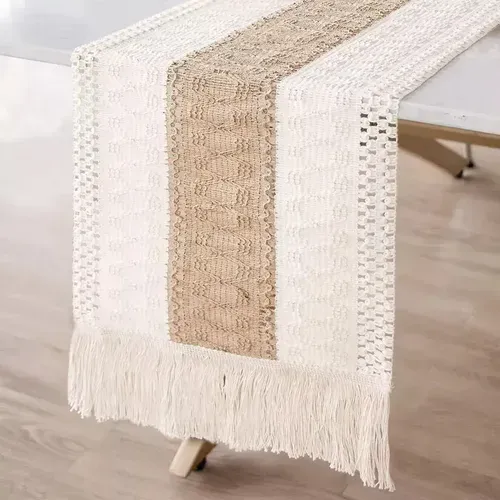 Camino De Mesa Algodon Yute Etnico Mantel De Centro 183x30cm Marrón 13