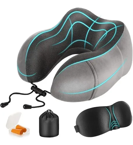 Cómodo Almohada De Viaje Espuma De Memoria Cojín Para Cuello Color Gris 5