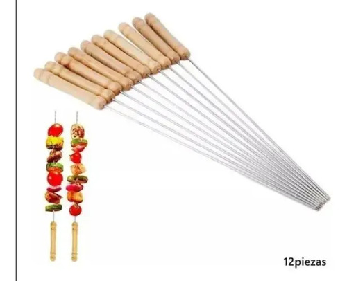 12 Brochetas Pinchos Anticucho Acero Barbacoa Parrilla Asado 9