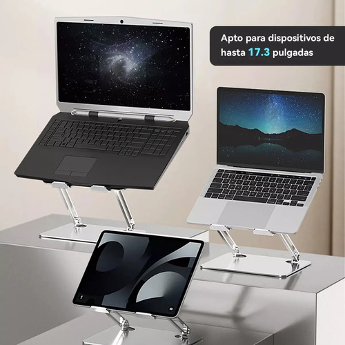 Soporte Base Alzador Notebook Laptop Mac Plegable Ajustable Negro 3