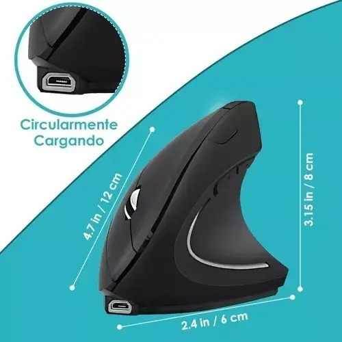 Ratón Vertical Inalámbrico 2.4g Recargable X Usb Ergonómico Color Negro 11