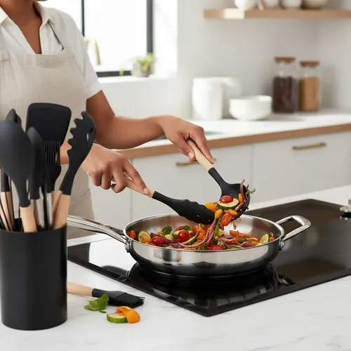 Set 11 De Cocina Antiadherentes De Silicona + Almacenamiento Negro 14