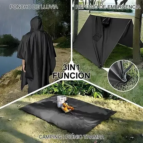 Poncho Impermeable Sin Olor Suave Capa Impermeable 210*140cm Negro 210*140cm 15