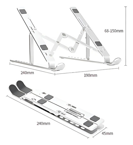 Soporte Portatil Notebook Aluminio Plegable De 7 Niveles Blanco 10