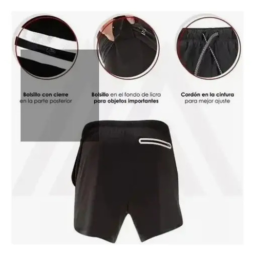 Short Gimnasio Licra Bolsillo Poliester Hombre Negro Y Rojo 20