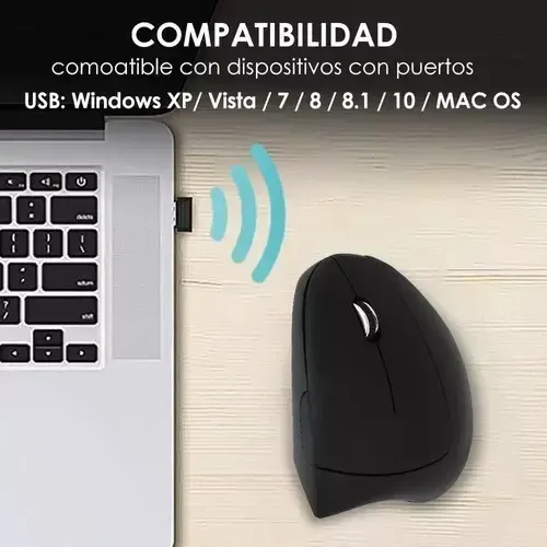 Ratón Vertical Inalámbrico 2.4g Recargable X Usb Ergonómico Color Negro 13