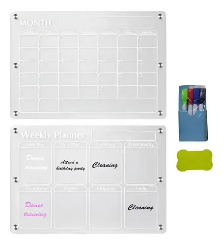Pack 2 Pizarras Planner Mensual - Semanal, Imán Refrigerador