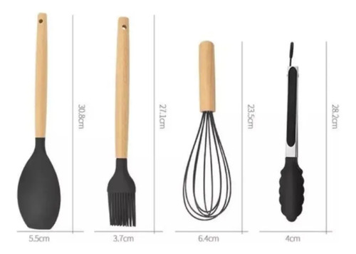 Set 11 De Cocina Antiadherentes De Silicona + Almacenamiento Negro 20