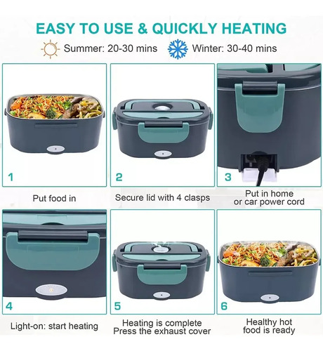 Lonchera Eléctrica Aluminio Portátil Calentar Comida 220v80w Verde Oscuro 16
