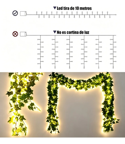 Luces Guirnalda Solar 100 Led Calidas 10 M De Artificiales Verde Oscuro 8