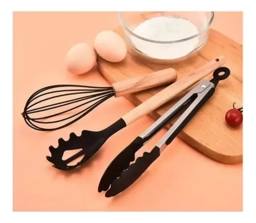 Set 11 De Cocina Antiadherentes De Silicona + Almacenamiento Negro 18